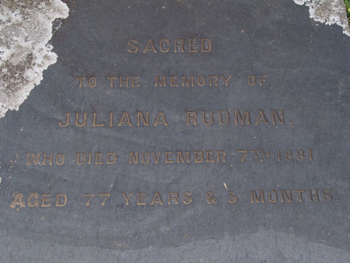 Grave of Juliana Slater (now Rudman)
