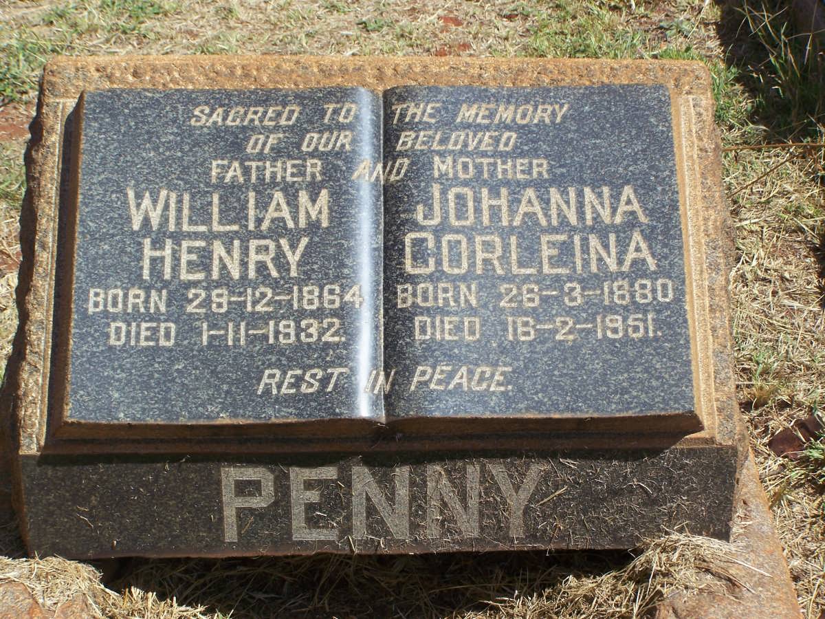 Grave of William Henry Penny and Johanna Corleina Penny (nee Hattingh)