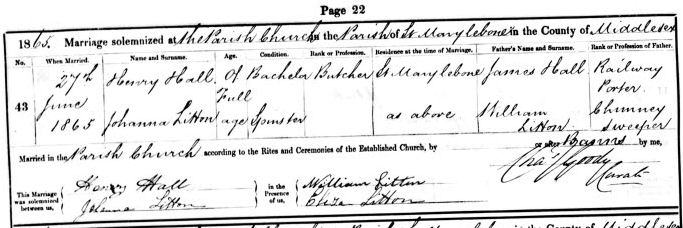 Marriage of Henry Hall and Johanna Litton